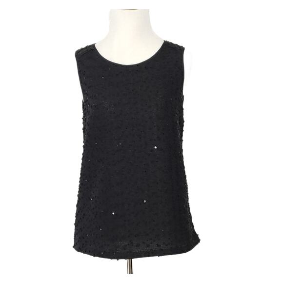 Ann Taylor Sleeveless Blouse Black Sequins Bobbles Knit Relaxed Women XS - Picture 1 of 10